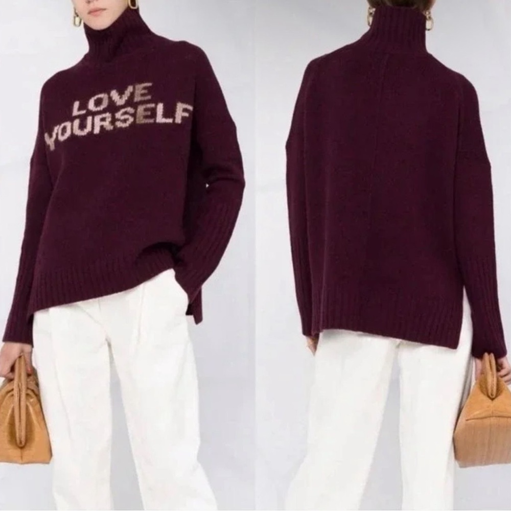 ZADIG & VOLTAIRE Alma Purple Love Yourself Pullover Sweater Knit size L